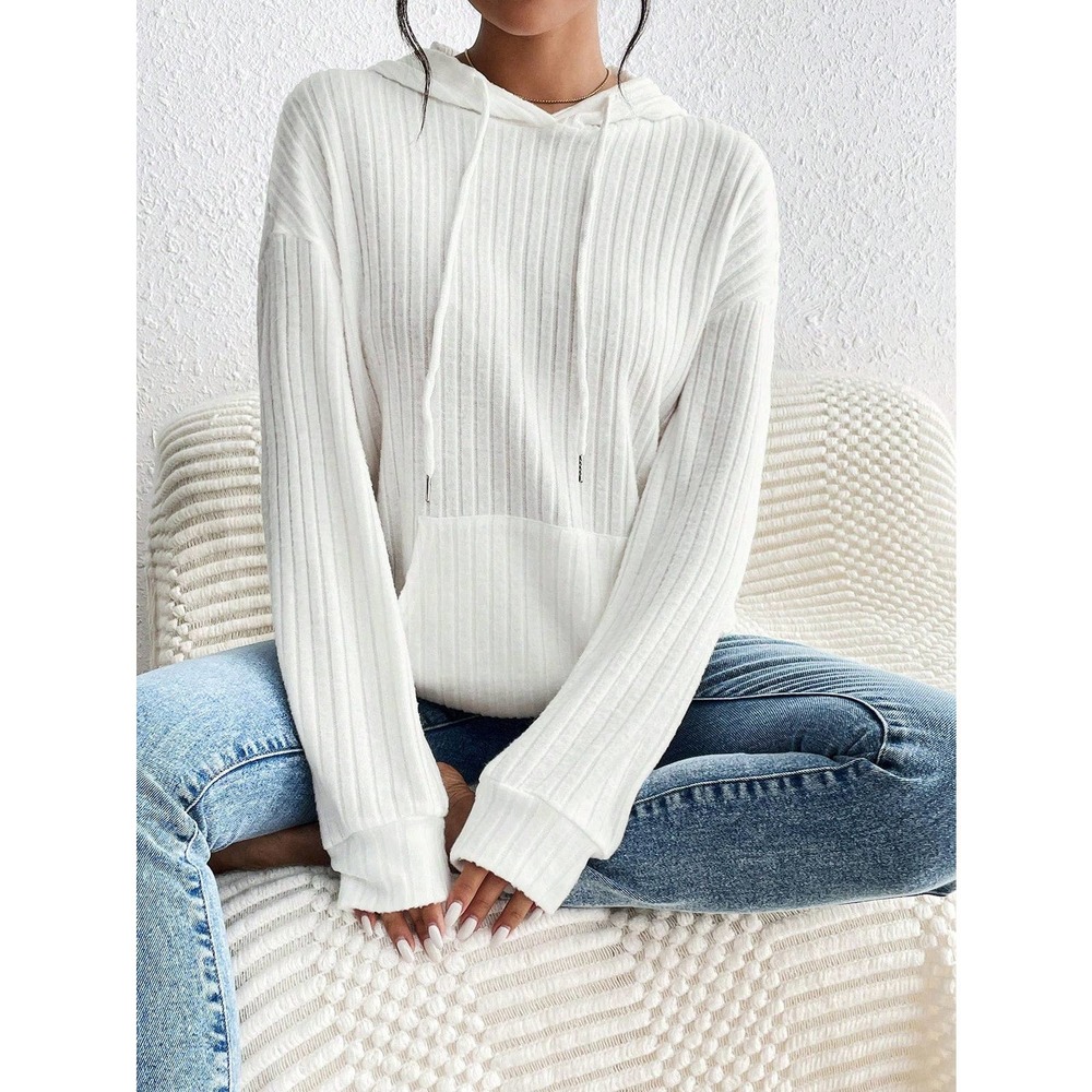 ❗️ minimalist Kangaroo Pocket Drop Shoulder Drawstring Hoodie - Picture 5 of 10